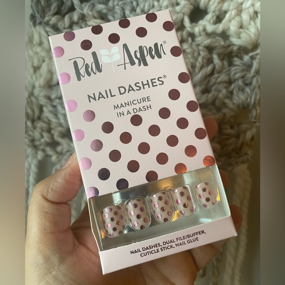 Red Aspen Nail Dashes in Dash Away Pink Polka Dot Press On Nails NEW - Picture 1 of 4
